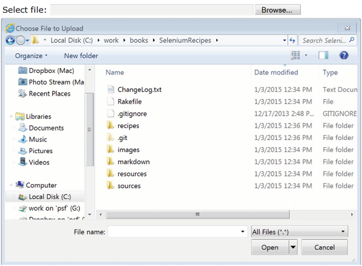 Upload Window Dialog 13. File Upload and Popup Dialogs - Selenium WebDriver Recipes in C# ...