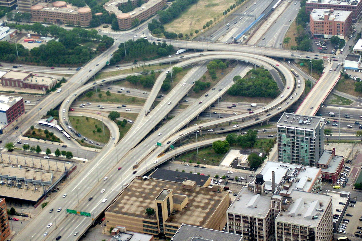 Overhead photo of the Circle Interchange in Chicago, IL