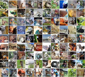 Images produced by a PixelRNN model trained on the 32x32 ImageNet data set