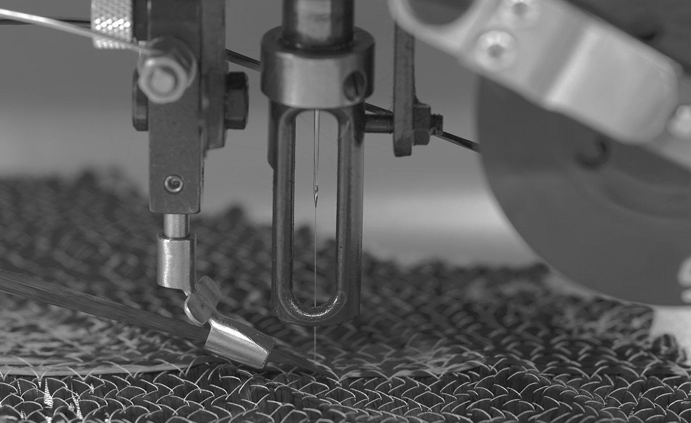 Detail photo of the tailored fiber placment process.