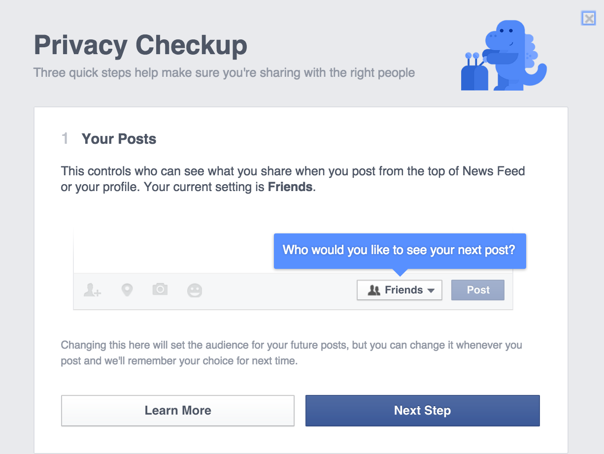This example represents efforts by Facebook to make privacy settings more understandable and manageable, a great improvement from earlier times