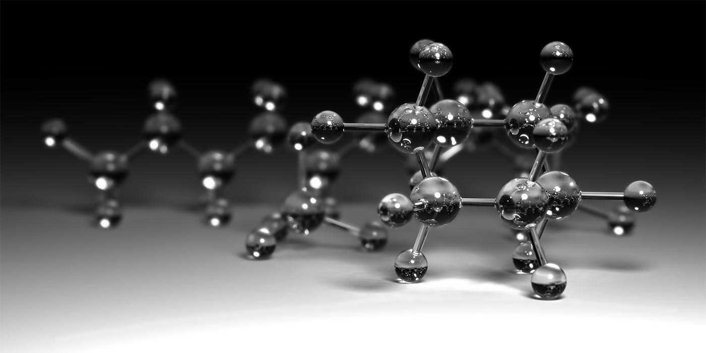 A 3D model of organic molecules created.