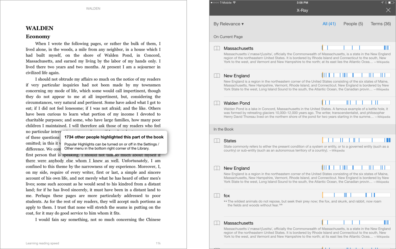 The Kindle iPad app includes features that use metadata to allow you to explore books in interesting new ways that were previously impossible