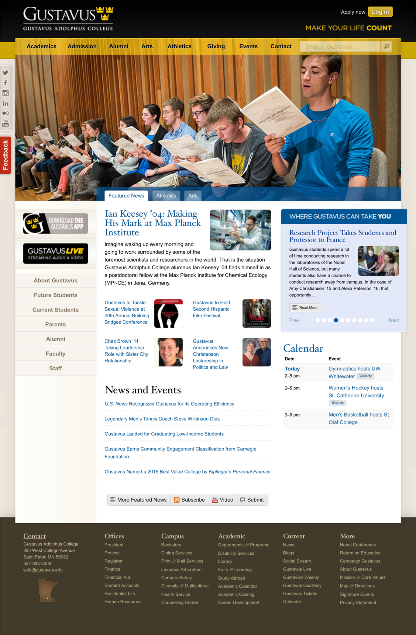 Gustavus Adolphus College’s main page