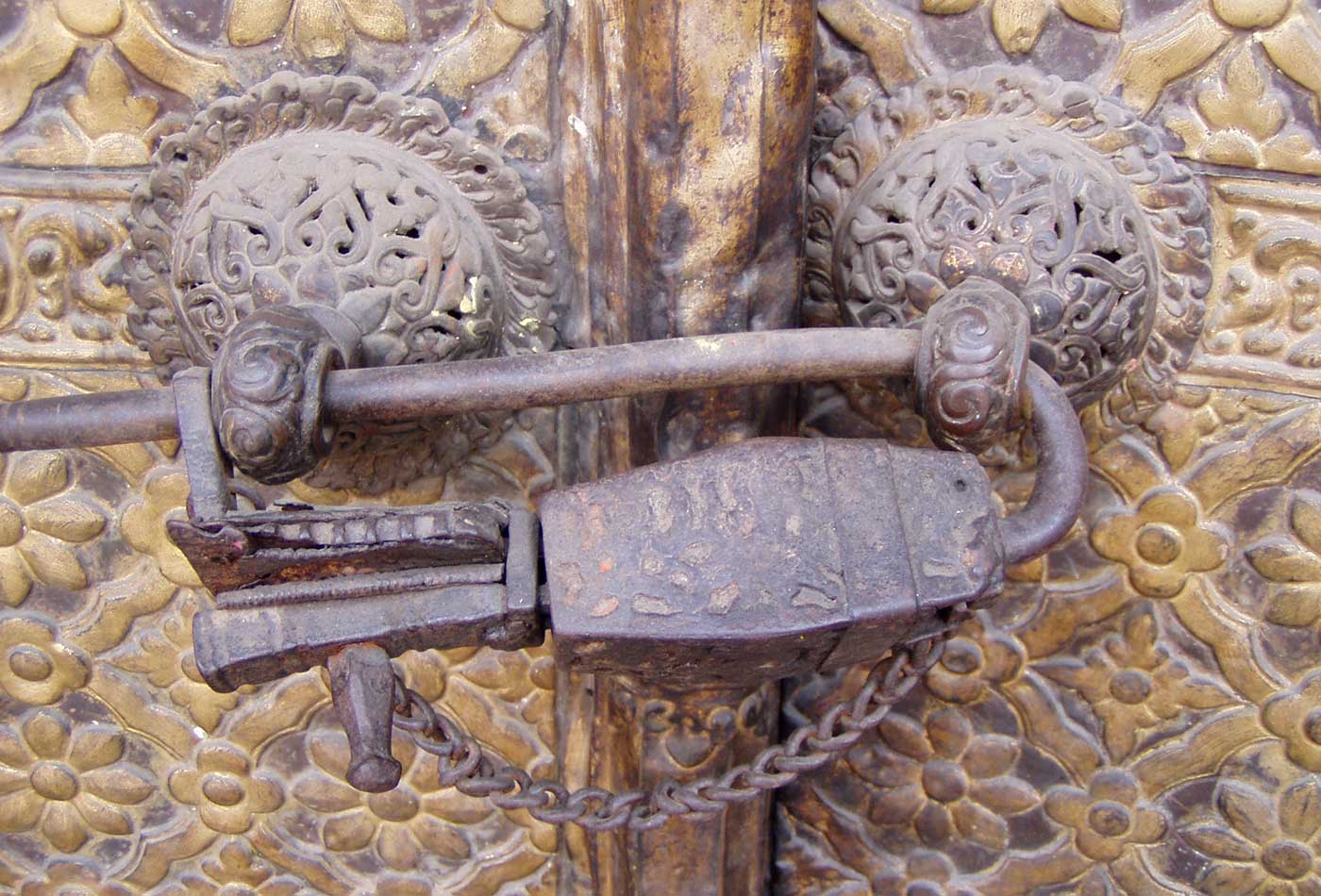 Medieval padlock in a Hindu temple in Kathmandu, Nepal.