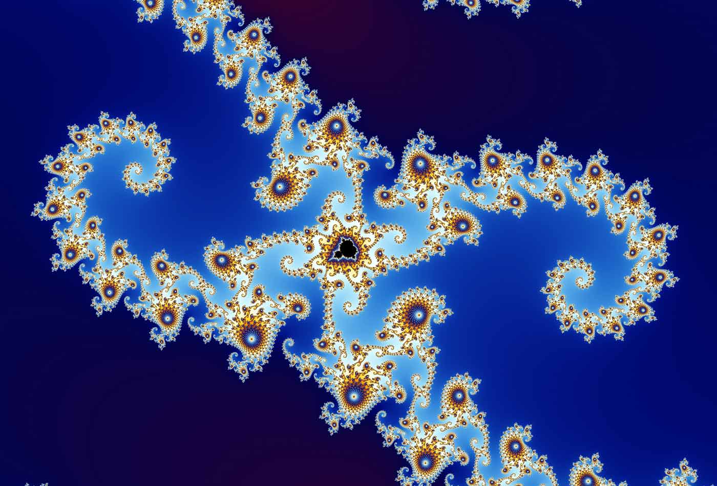Partial view of the Mandelbrot set. Step 6 of a zoom sequence: Satellite.