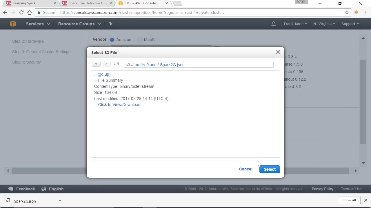 Screenshot from "How do I configure Apache Spark on an Amazon Elastic MapReduce (EMR) cluster?"