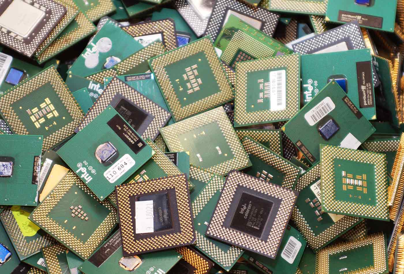 CPUs from retired computers waiting for recyclation