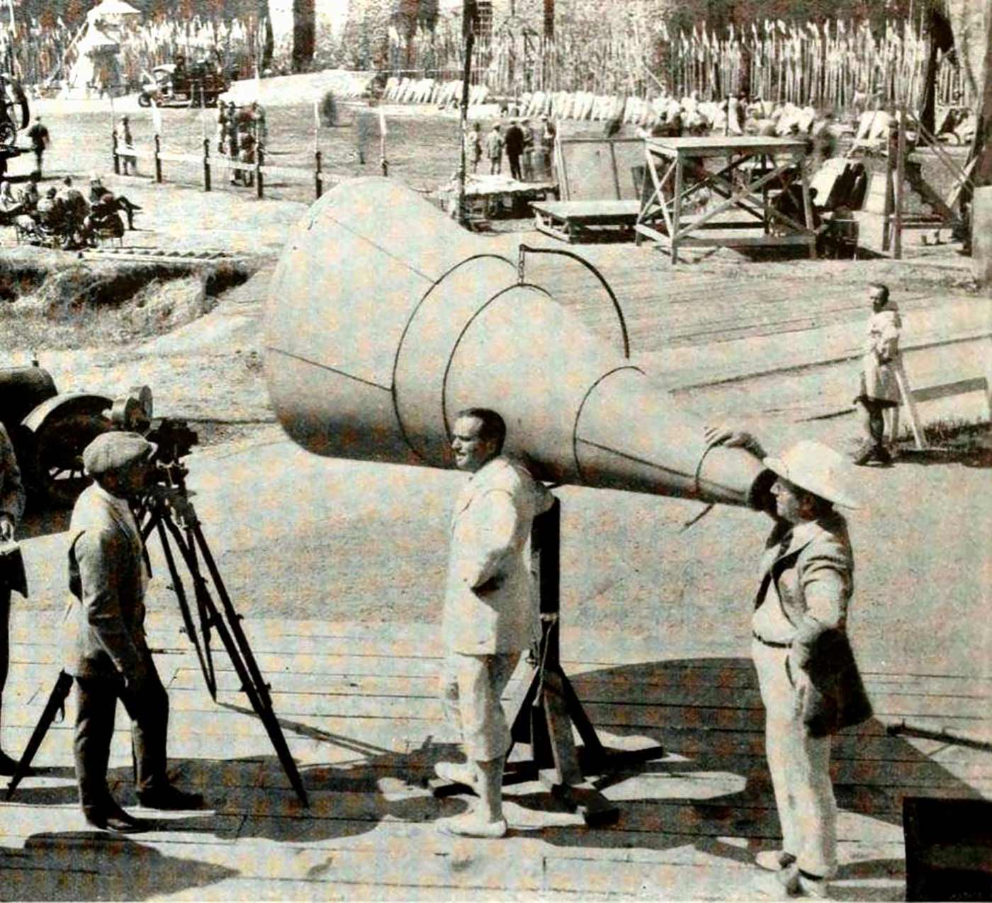 Director Allan Dwan with the world's largest megaphone: four feet in diameter and ten feet long,United Artists 1922.