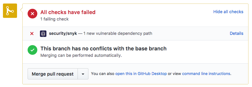 Failing a pull request test due to a newly added vulnerable library