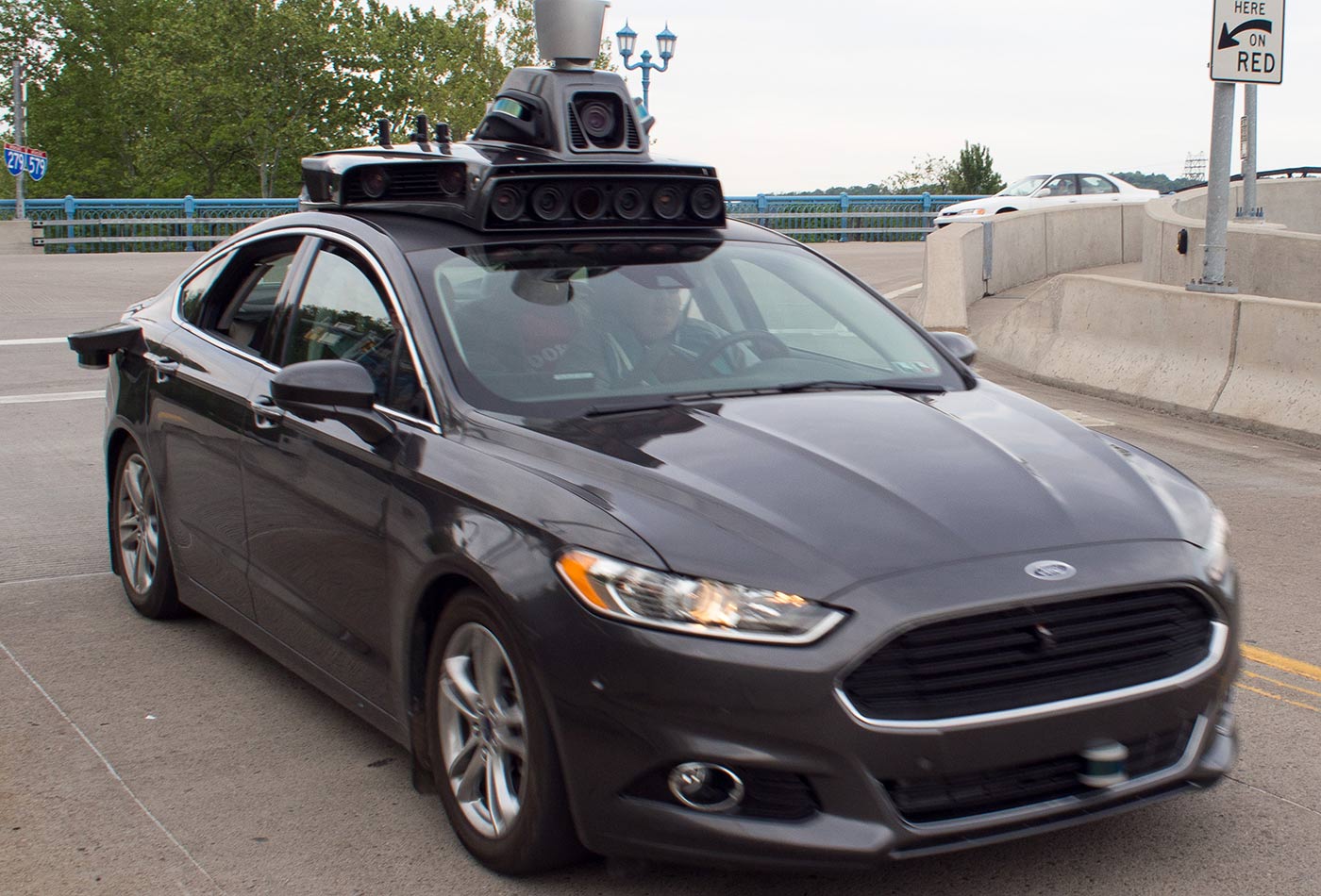 Close up of Uber's Self Driving Car in Pittsburgh.