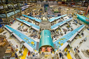 Boeing 747-8 wing-fuselage sections during final assembly