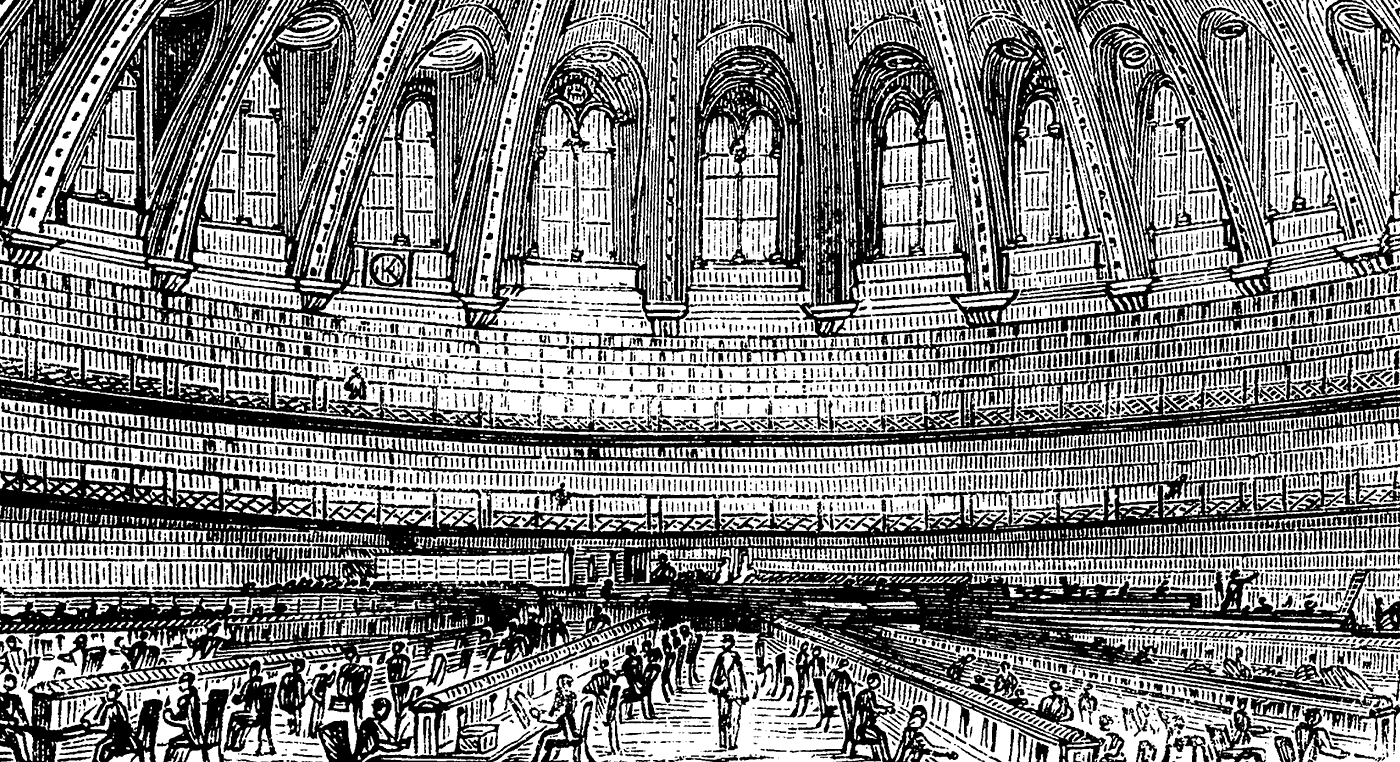 Engraving of the reading room at the British Museum