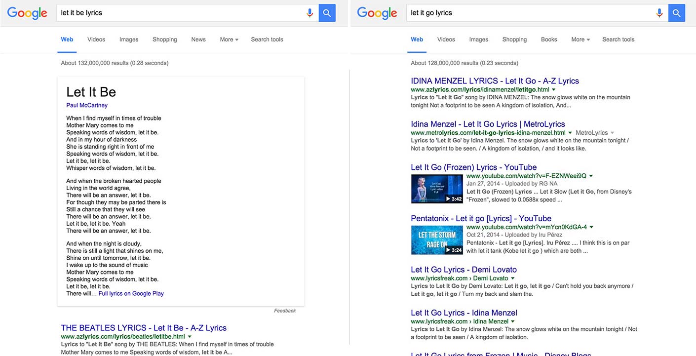 Let it Be and Let it Go lyrics search results