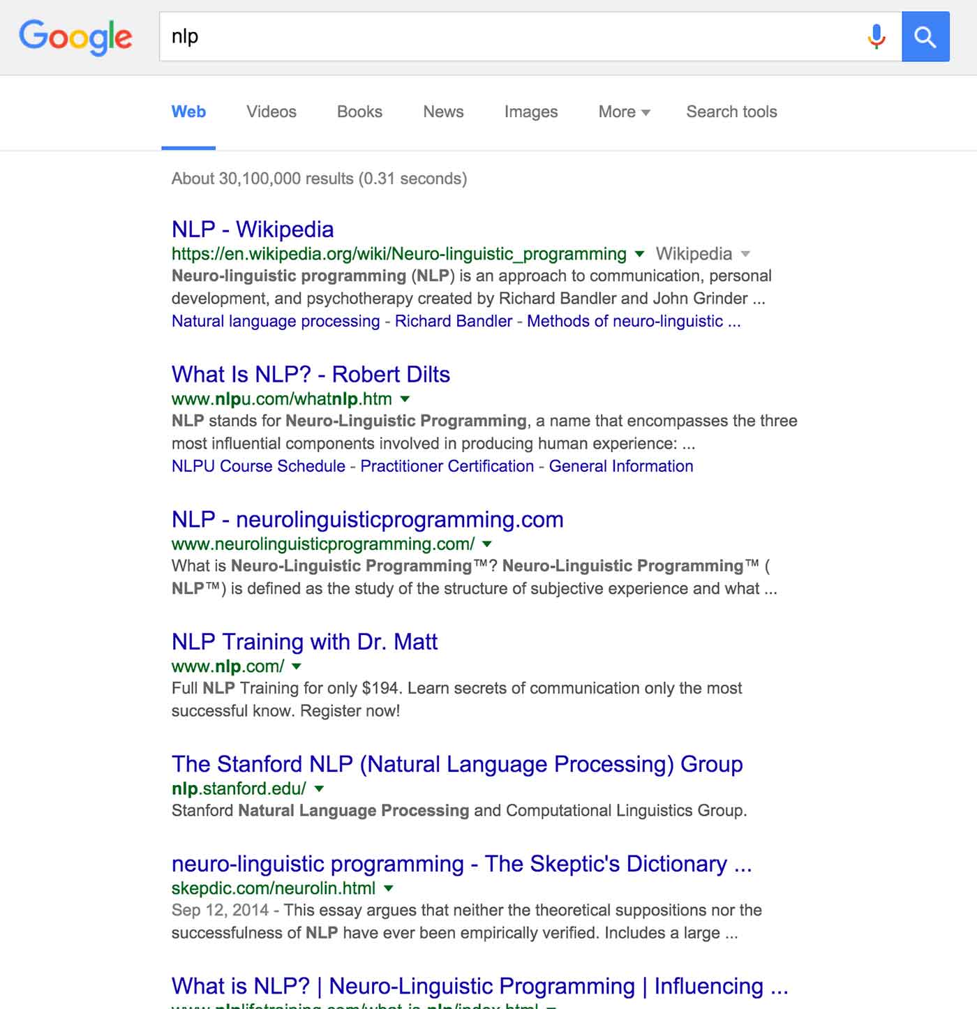 Google search results for NLP.