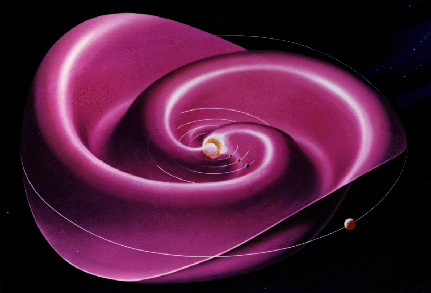 The heliospheric current sheet results from the influence of the Sun's rotating magnetic field on the plasma in the interplanetary medium (solar wind).