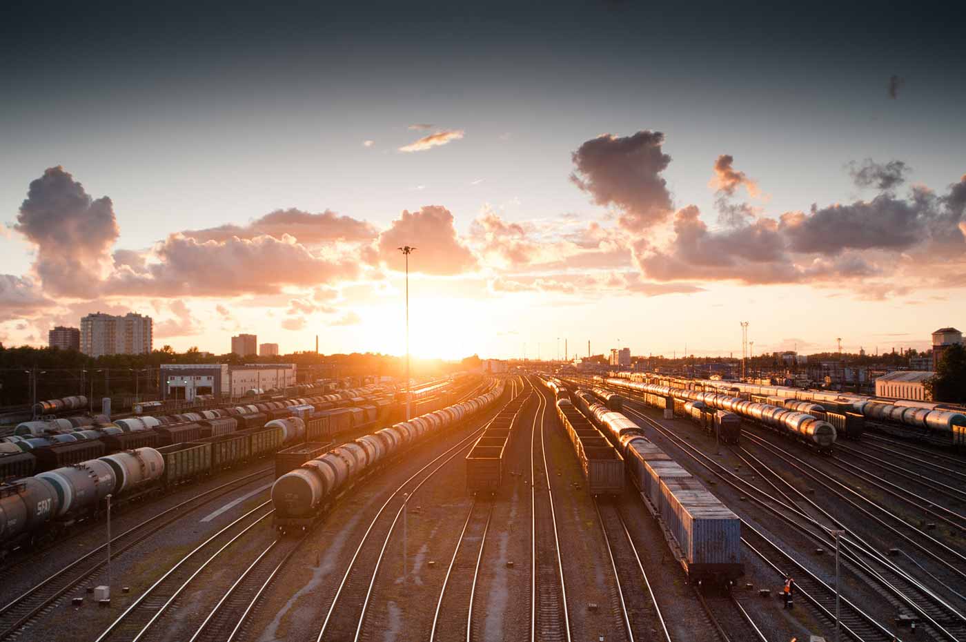 Sun over train tracks