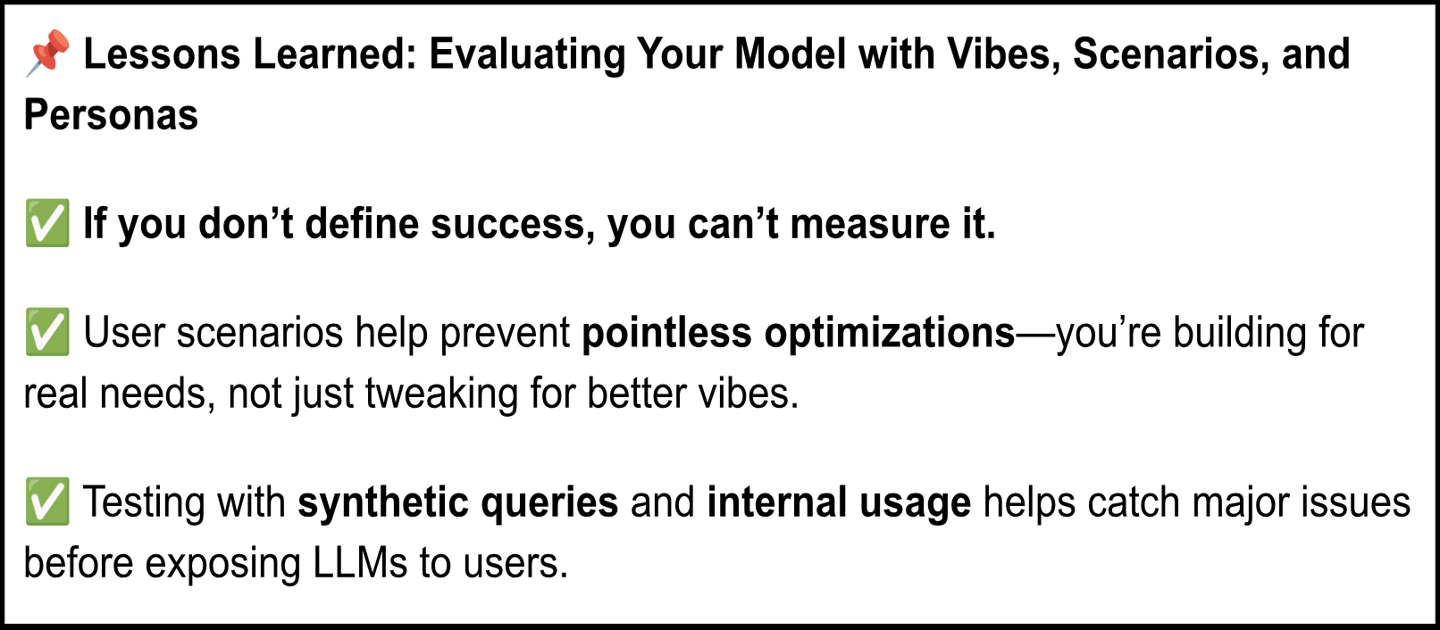 Lessons Learned Evaluating Your Model with Vibes Scenarios and Personas